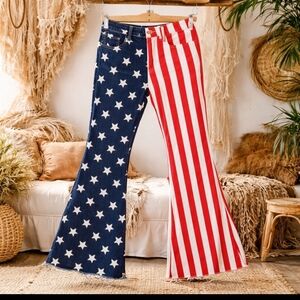 American Flag Star & Stripe Bell Bottom Jeans Flare